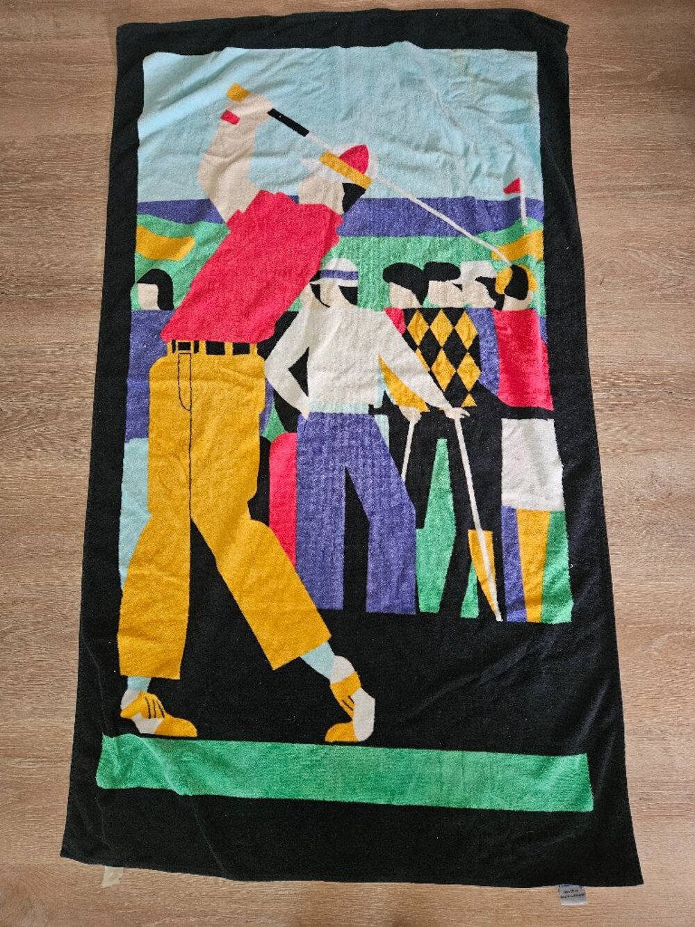Vintage Hilasal Golf Beach Towel Golfer Giancarlo Impiglia 80s 90s Art Deco